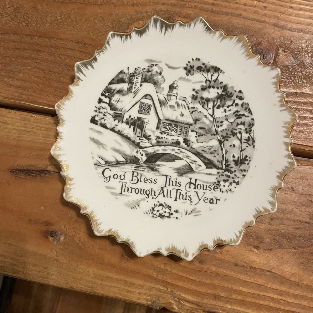 God Bless This House Vintage Plate with Wall Hanger